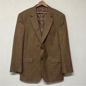 Jos. A. Bank 100% Wool Brown and Red  Checkered Blazer Size 38 Reg